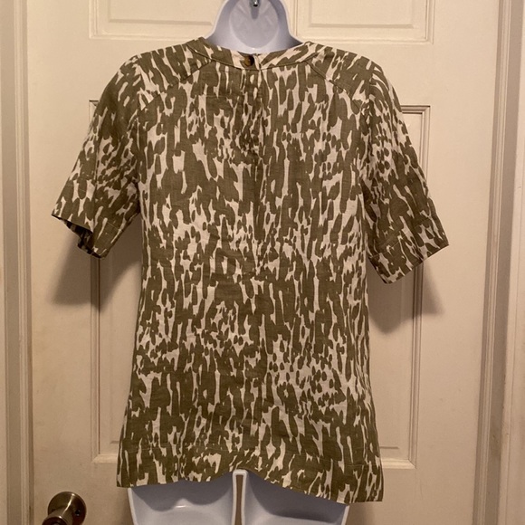 Pure Linen Sage/Cream Print 100% Linen Short Sleeve Shirt Size 6 - Picture 5 of 6